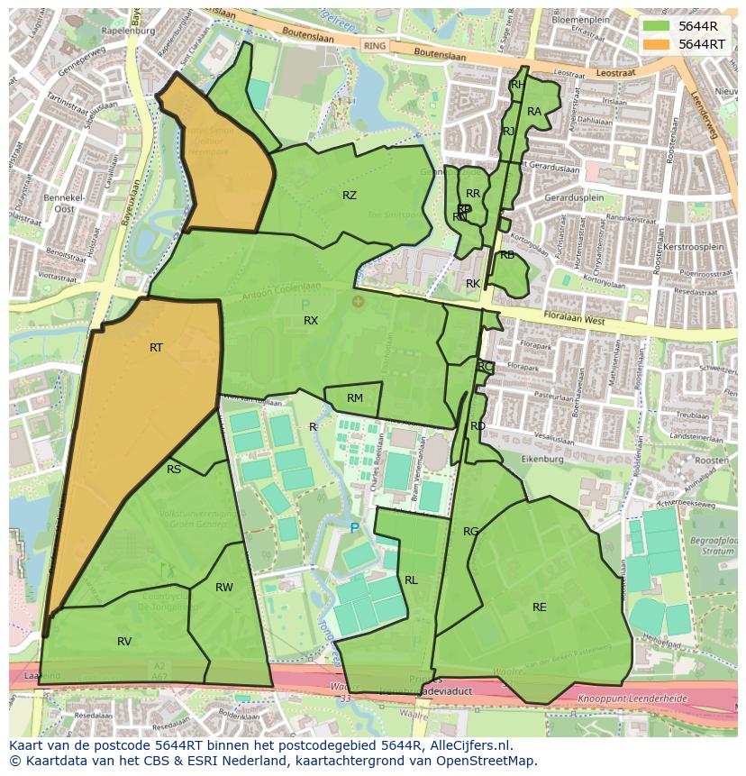 Afbeelding van het postcodegebied 5644 RT op de kaart.