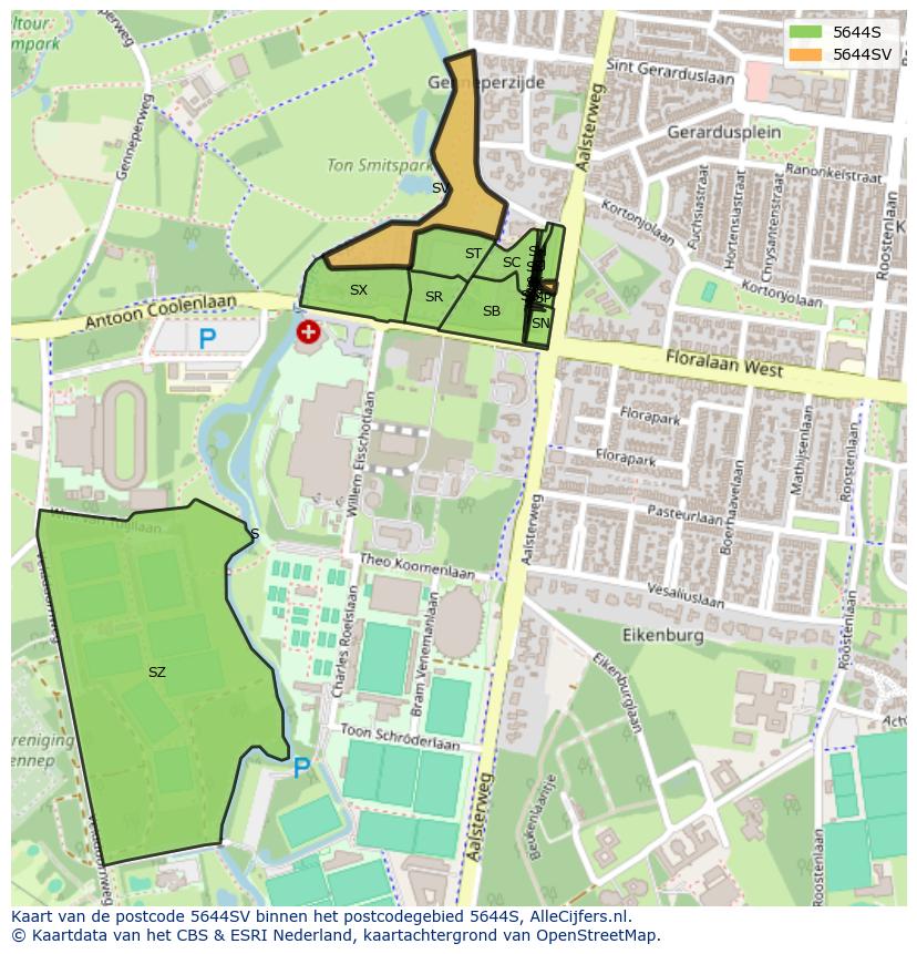 Afbeelding van het postcodegebied 5644 SV op de kaart.