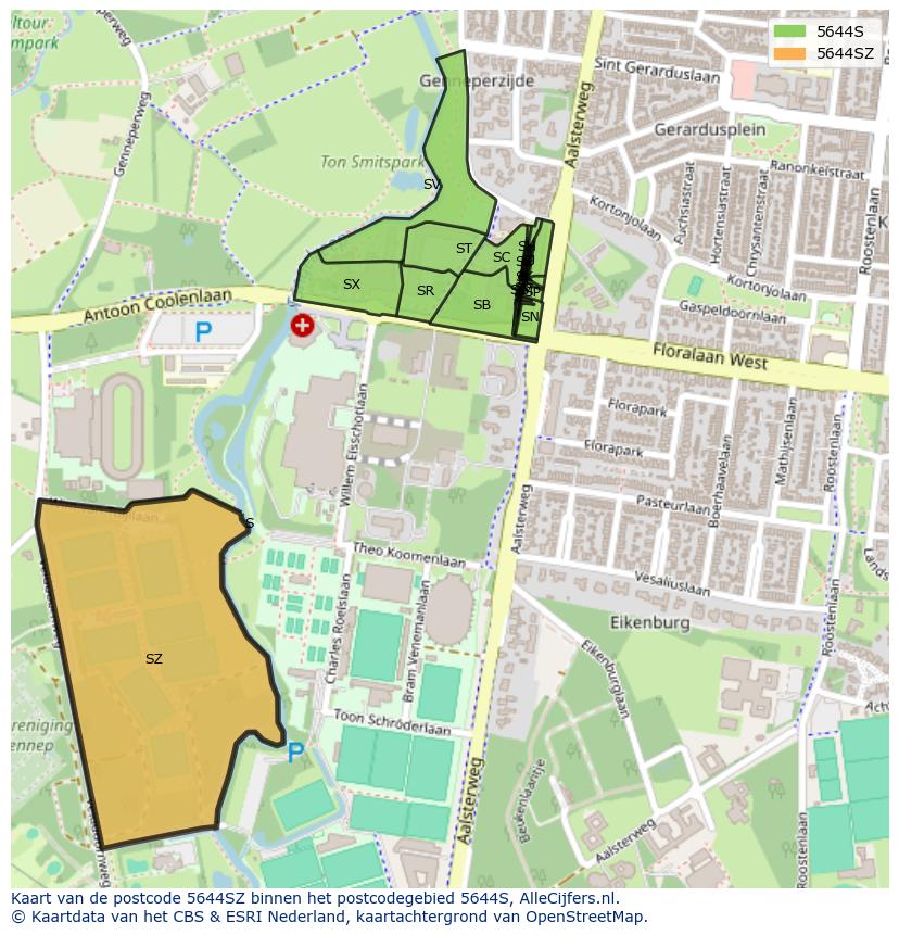 Afbeelding van het postcodegebied 5644 SZ op de kaart.