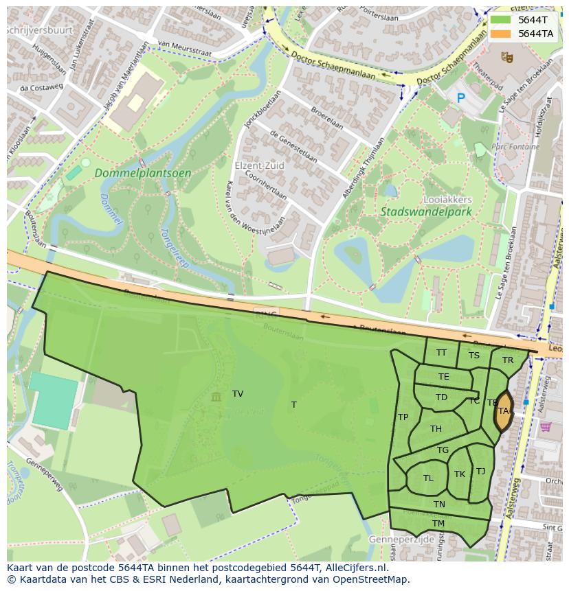 Afbeelding van het postcodegebied 5644 TA op de kaart.