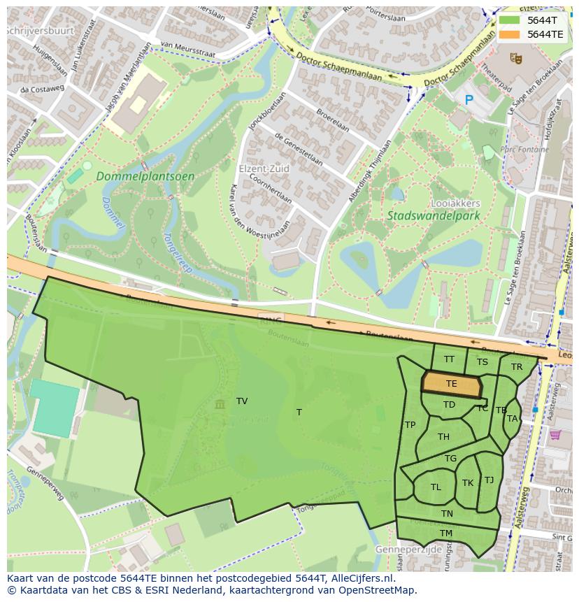 Afbeelding van het postcodegebied 5644 TE op de kaart.