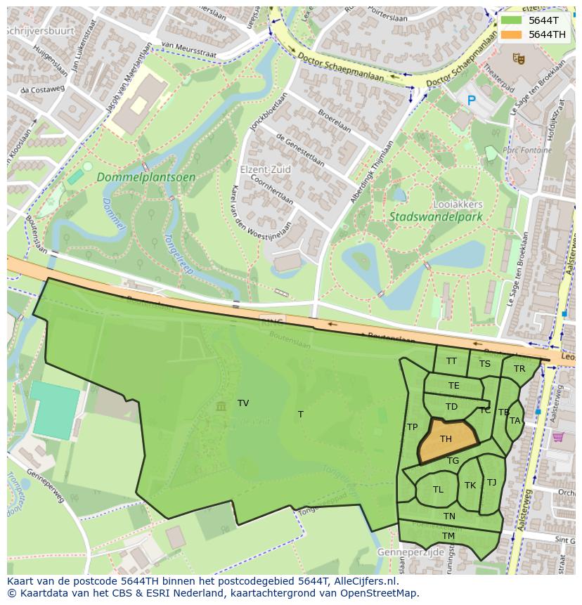 Afbeelding van het postcodegebied 5644 TH op de kaart.