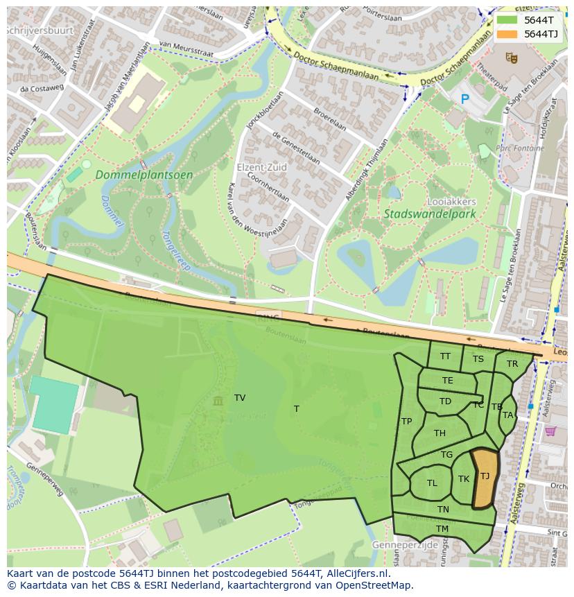Afbeelding van het postcodegebied 5644 TJ op de kaart.
