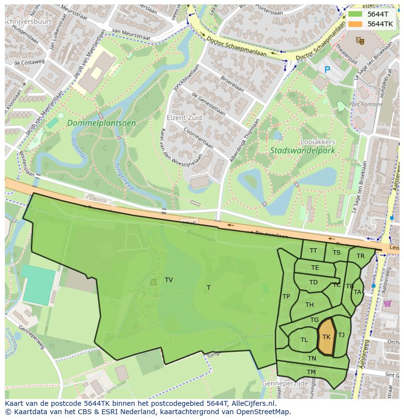Afbeelding van het postcodegebied 5644 TK op de kaart.