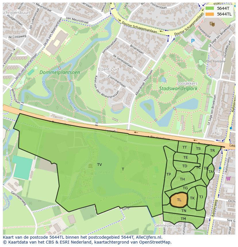 Afbeelding van het postcodegebied 5644 TL op de kaart.