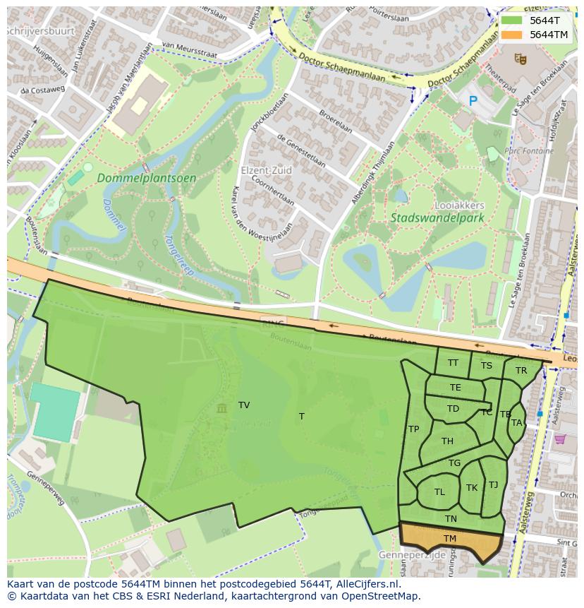 Afbeelding van het postcodegebied 5644 TM op de kaart.