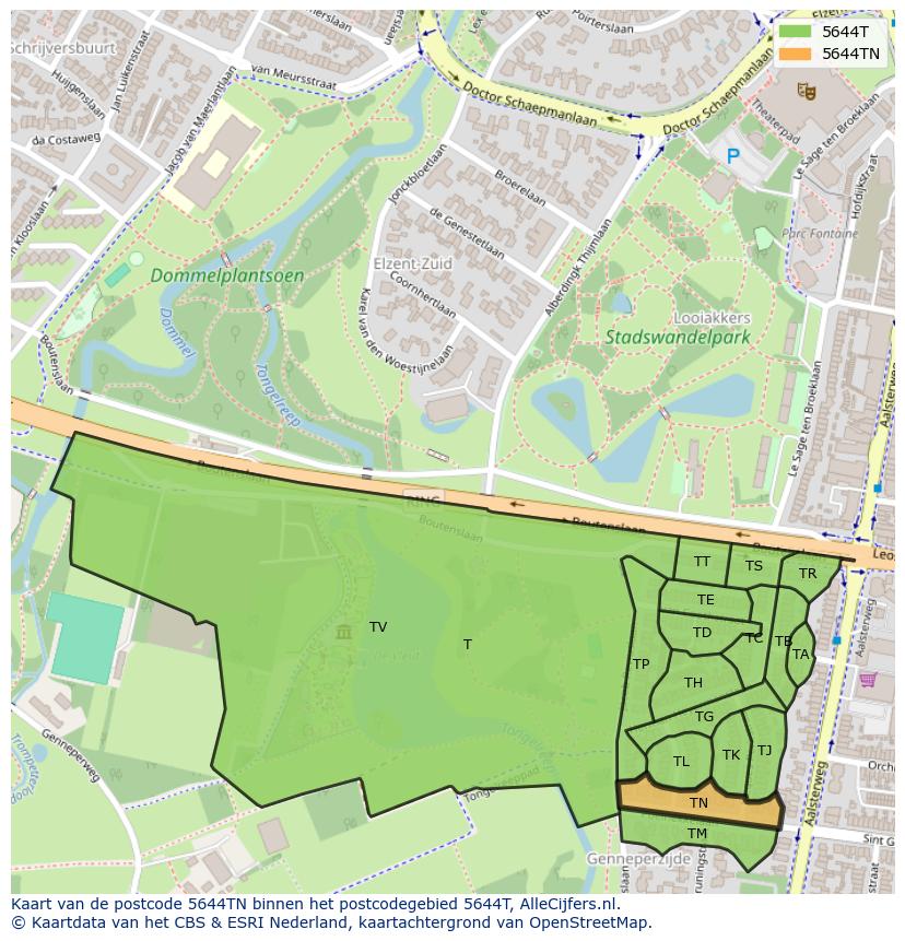 Afbeelding van het postcodegebied 5644 TN op de kaart.