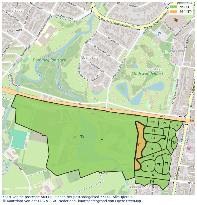 Afbeelding van het postcodegebied 5644 TP op de kaart.