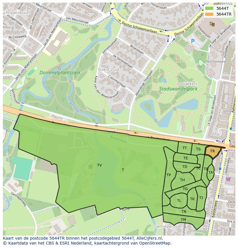 Afbeelding van het postcodegebied 5644 TR op de kaart.
