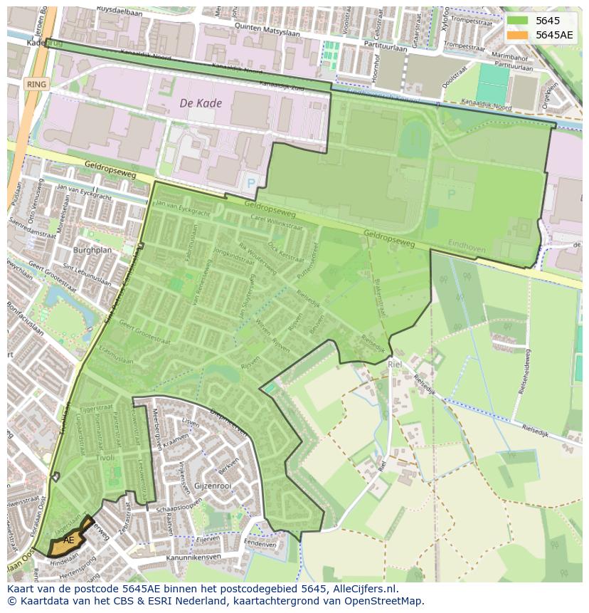 Afbeelding van het postcodegebied 5645 AE op de kaart.