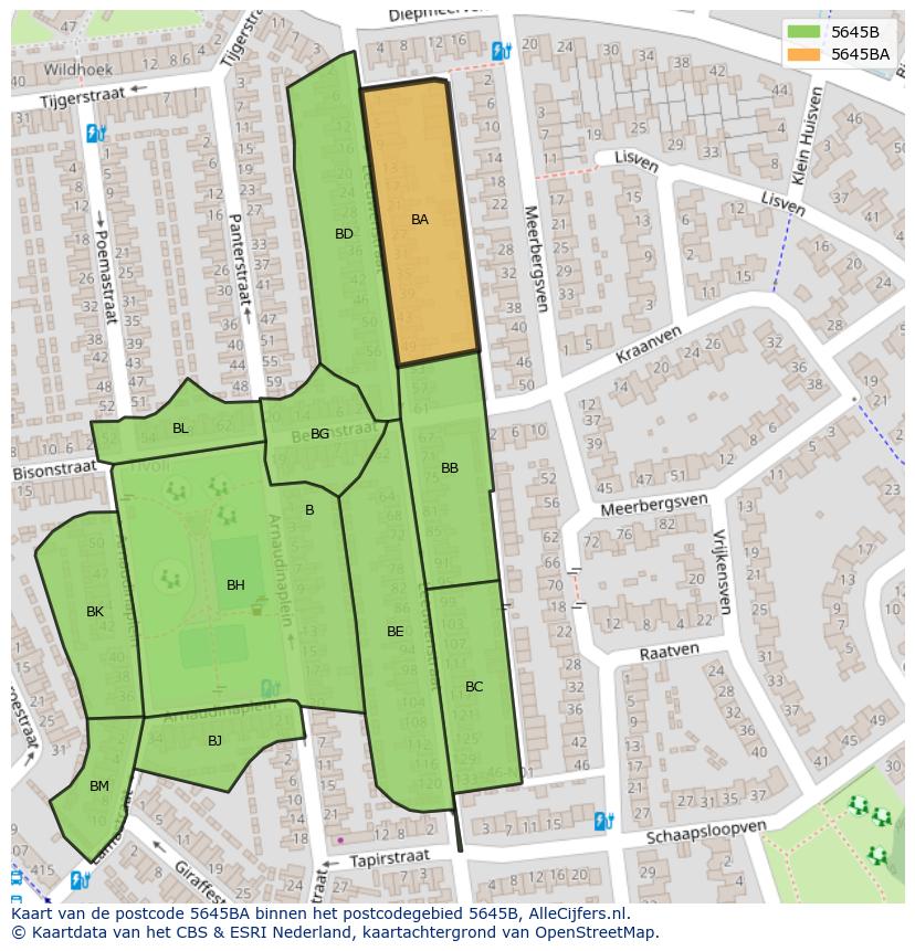 Afbeelding van het postcodegebied 5645 BA op de kaart.