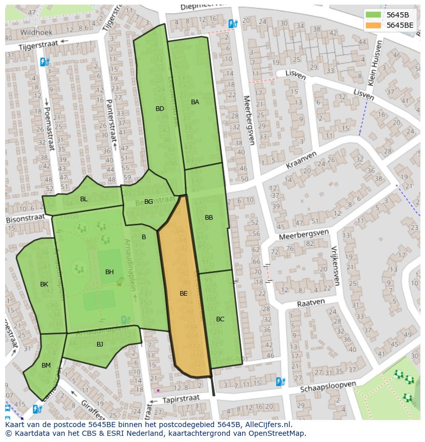 Afbeelding van het postcodegebied 5645 BE op de kaart.