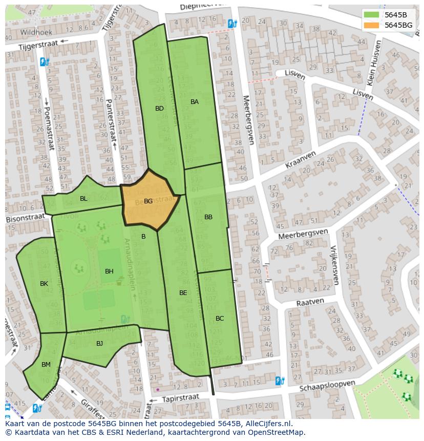 Afbeelding van het postcodegebied 5645 BG op de kaart.