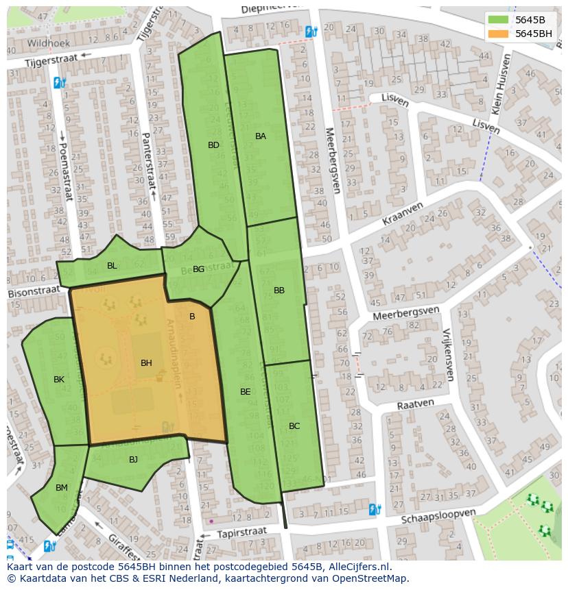 Afbeelding van het postcodegebied 5645 BH op de kaart.