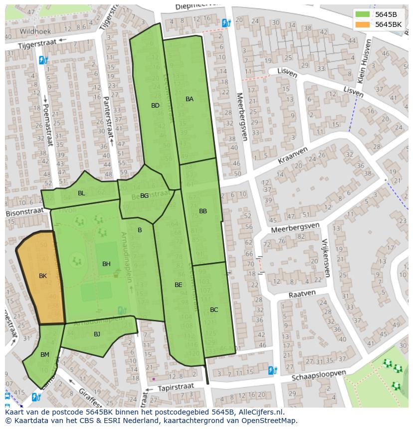 Afbeelding van het postcodegebied 5645 BK op de kaart.