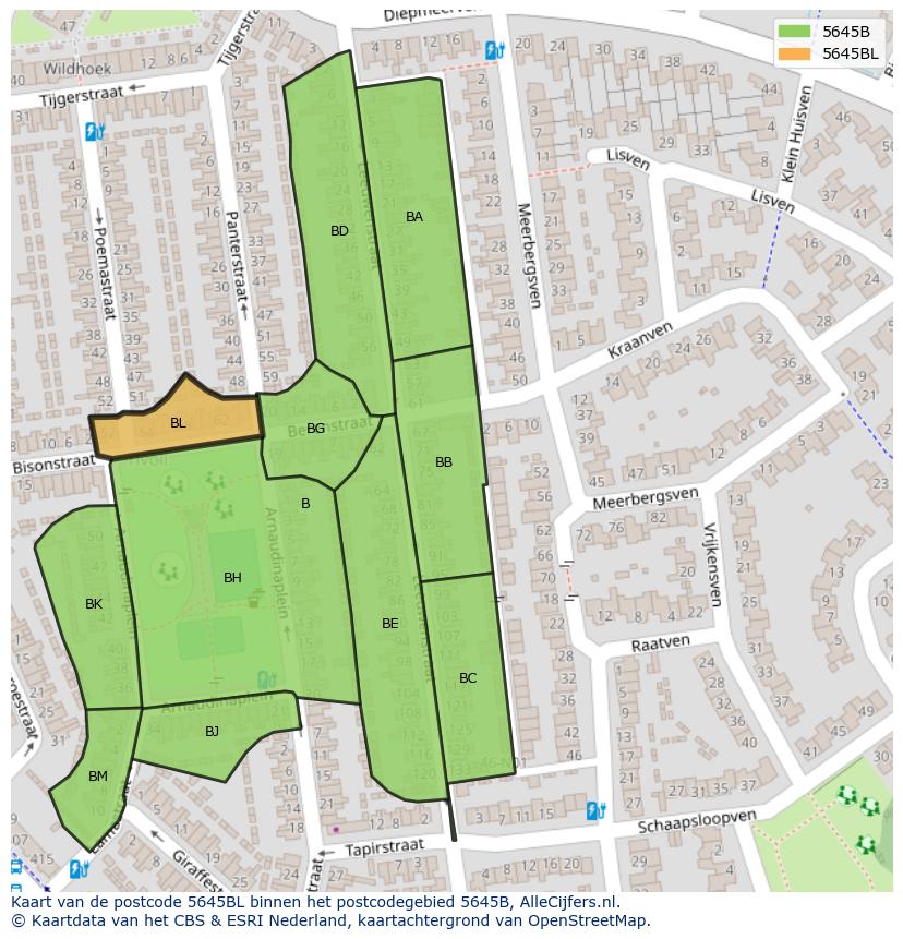 Afbeelding van het postcodegebied 5645 BL op de kaart.