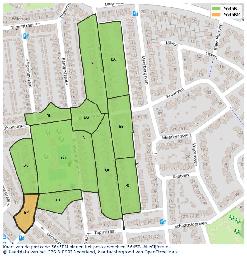 Afbeelding van het postcodegebied 5645 BM op de kaart.