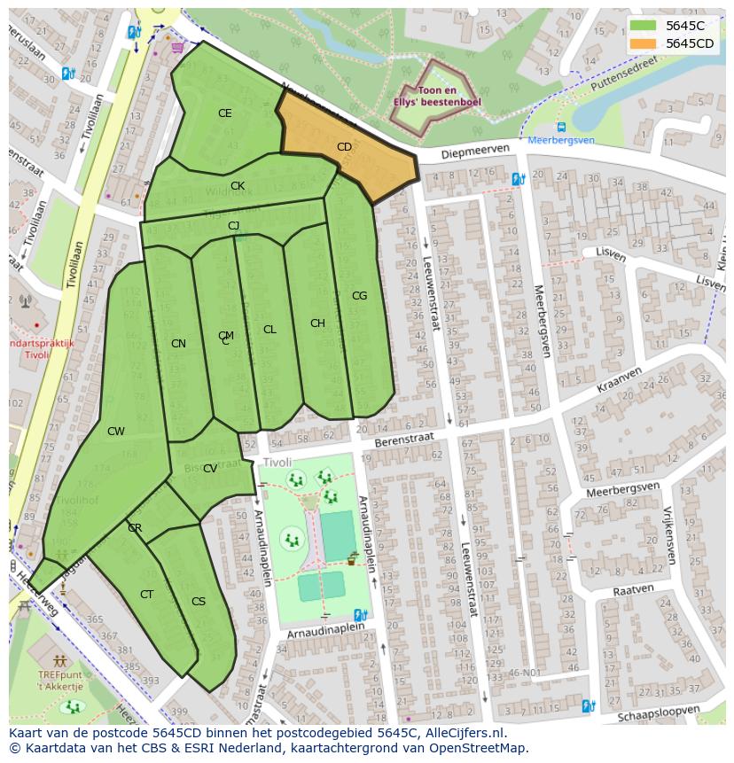 Afbeelding van het postcodegebied 5645 CD op de kaart.
