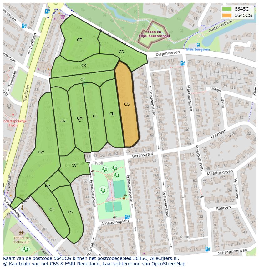 Afbeelding van het postcodegebied 5645 CG op de kaart.