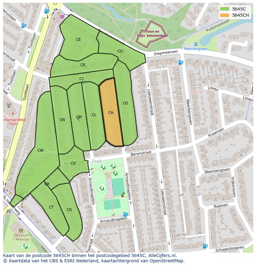 Afbeelding van het postcodegebied 5645 CH op de kaart.