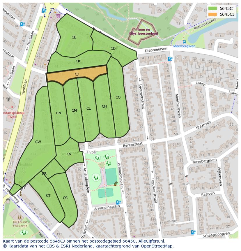 Afbeelding van het postcodegebied 5645 CJ op de kaart.