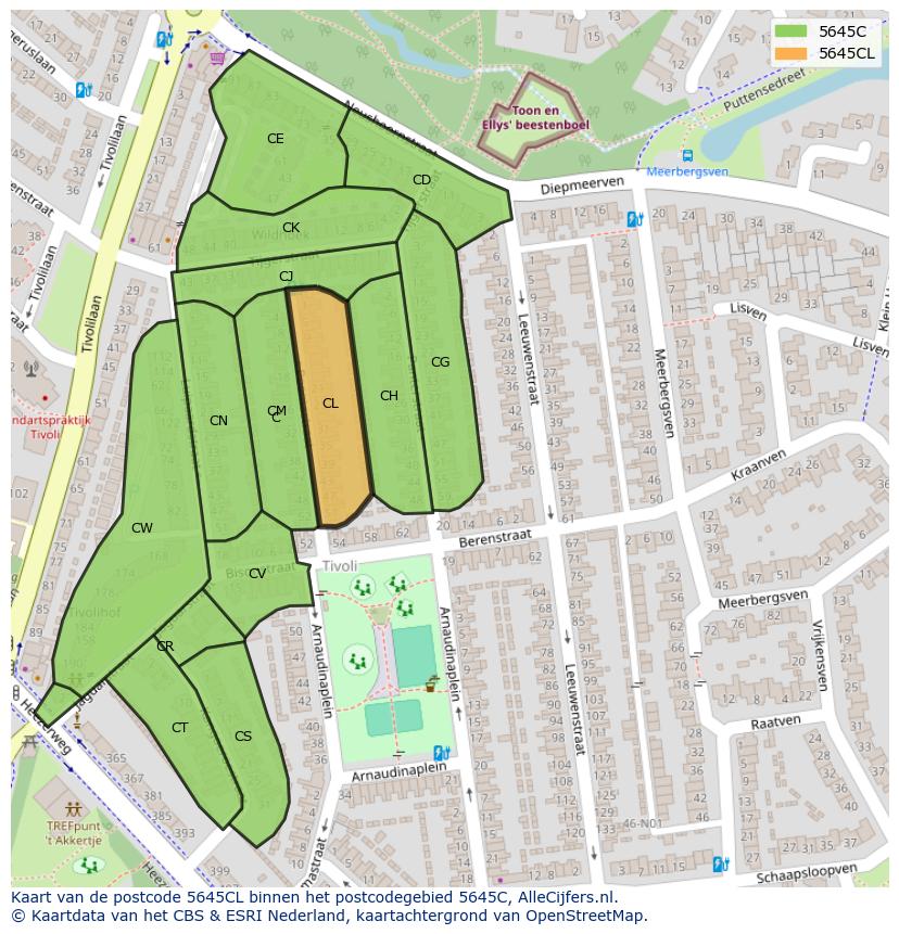 Afbeelding van het postcodegebied 5645 CL op de kaart.