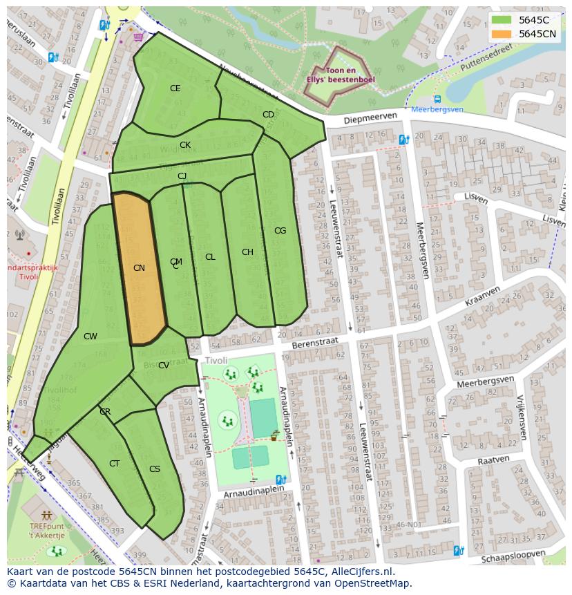 Afbeelding van het postcodegebied 5645 CN op de kaart.