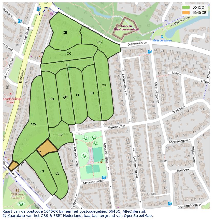 Afbeelding van het postcodegebied 5645 CR op de kaart.