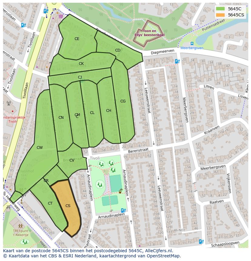 Afbeelding van het postcodegebied 5645 CS op de kaart.