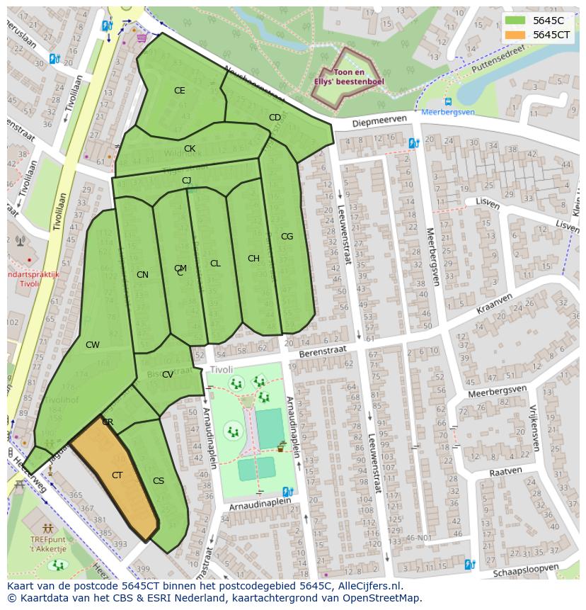 Afbeelding van het postcodegebied 5645 CT op de kaart.