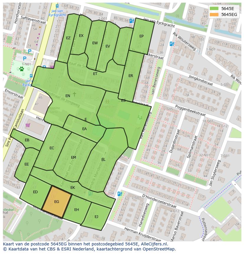 Afbeelding van het postcodegebied 5645 EG op de kaart.