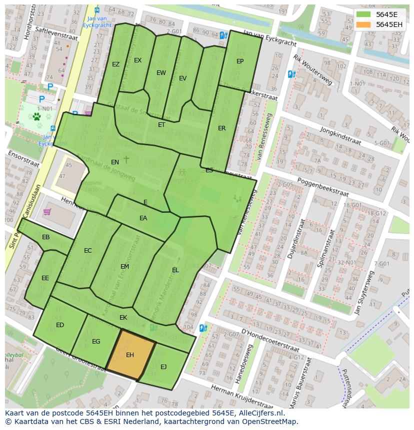 Afbeelding van het postcodegebied 5645 EH op de kaart.