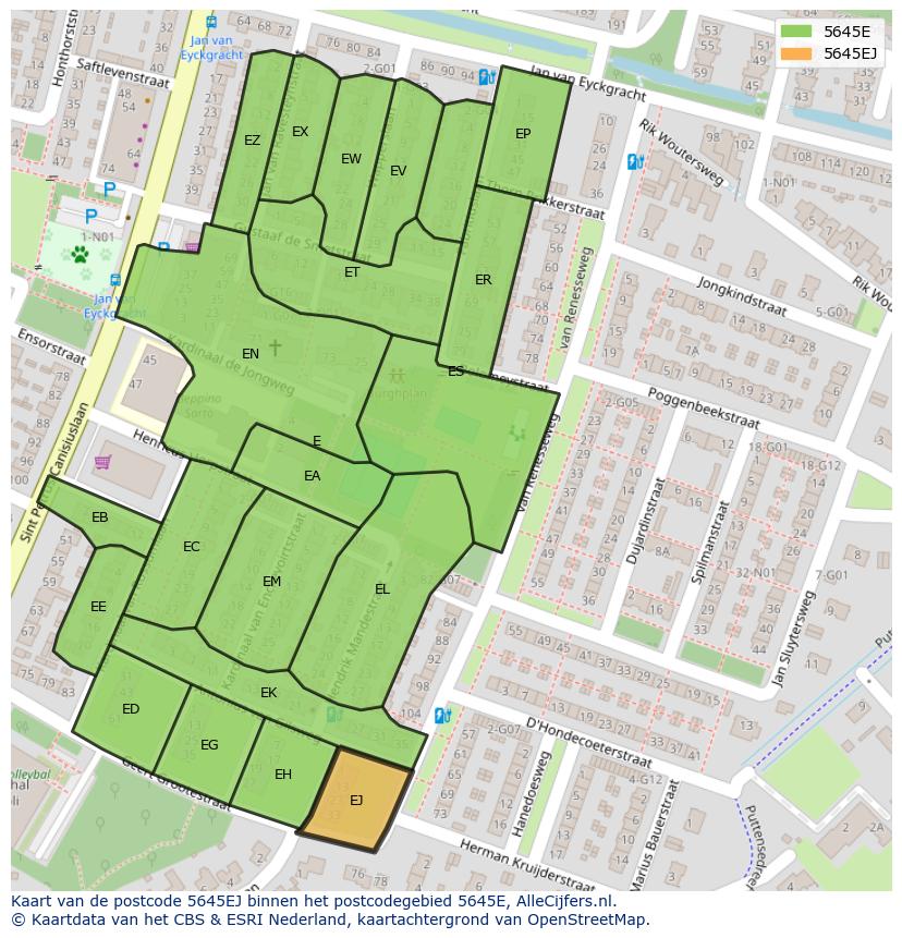 Afbeelding van het postcodegebied 5645 EJ op de kaart.