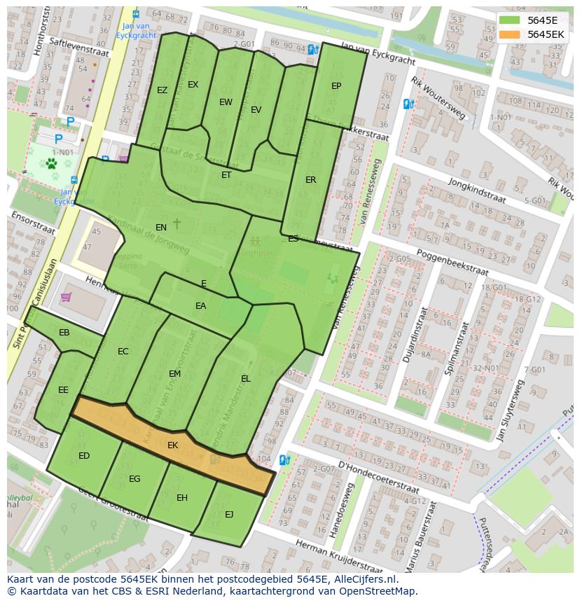 Afbeelding van het postcodegebied 5645 EK op de kaart.