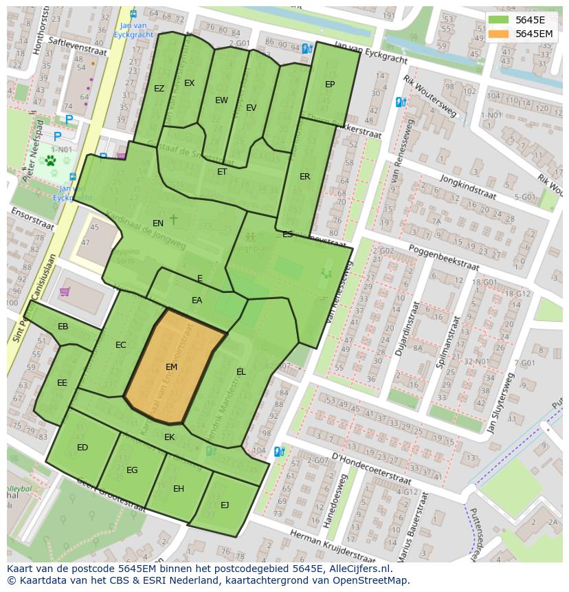 Afbeelding van het postcodegebied 5645 EM op de kaart.