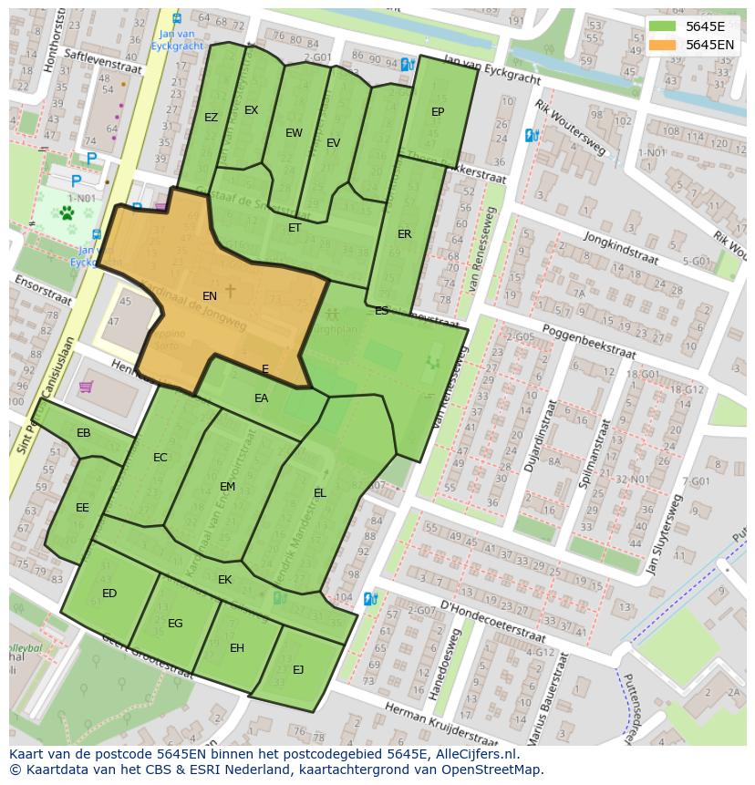 Afbeelding van het postcodegebied 5645 EN op de kaart.
