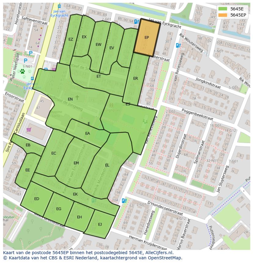 Afbeelding van het postcodegebied 5645 EP op de kaart.