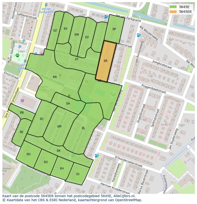 Afbeelding van het postcodegebied 5645 ER op de kaart.