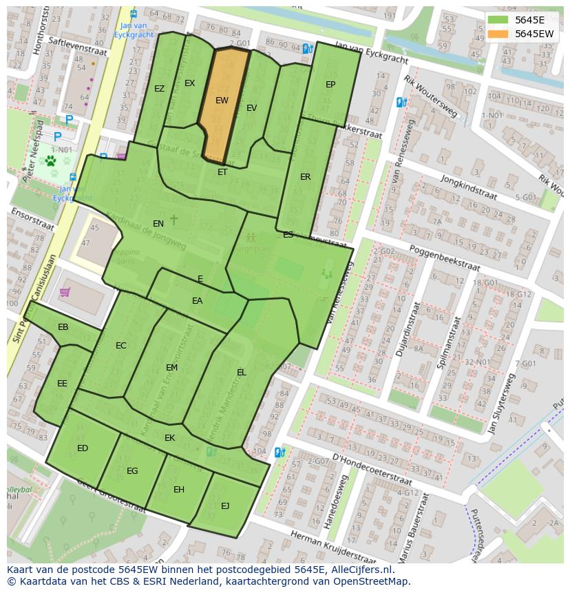Afbeelding van het postcodegebied 5645 EW op de kaart.