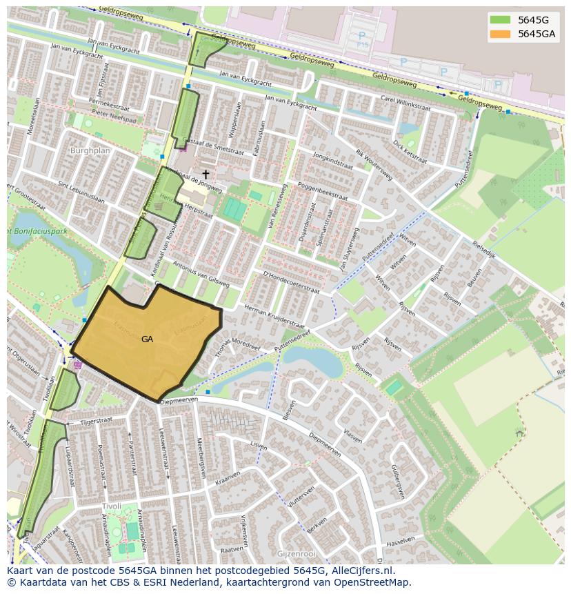 Afbeelding van het postcodegebied 5645 GA op de kaart.