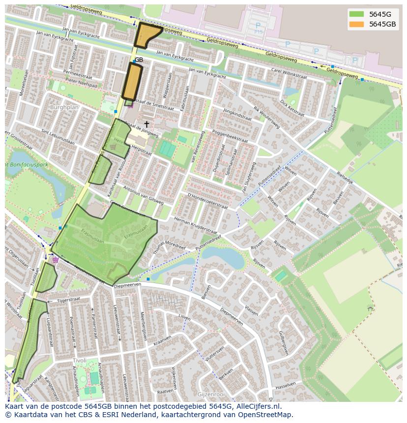 Afbeelding van het postcodegebied 5645 GB op de kaart.