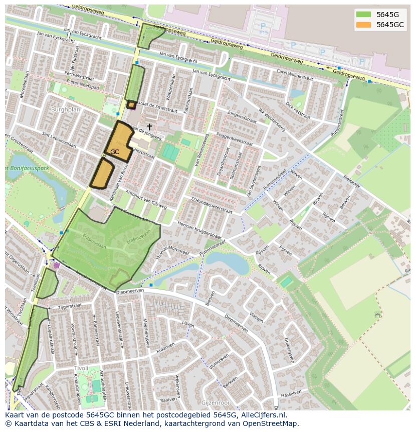 Afbeelding van het postcodegebied 5645 GC op de kaart.