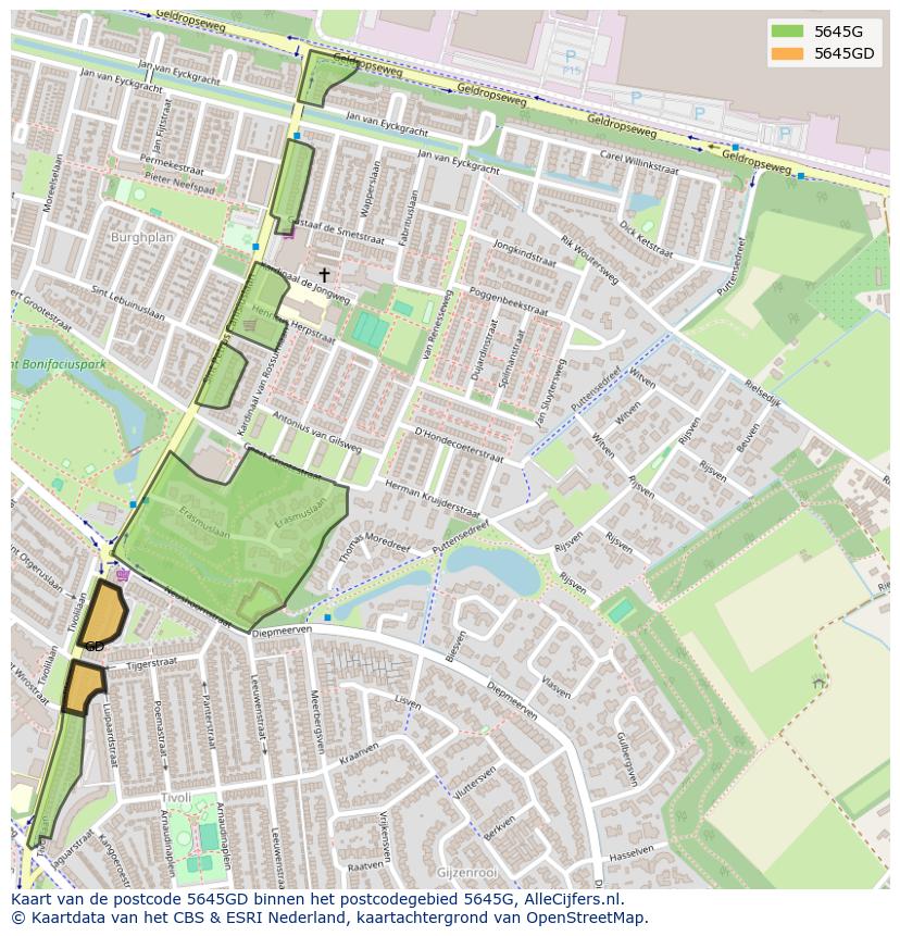 Afbeelding van het postcodegebied 5645 GD op de kaart.