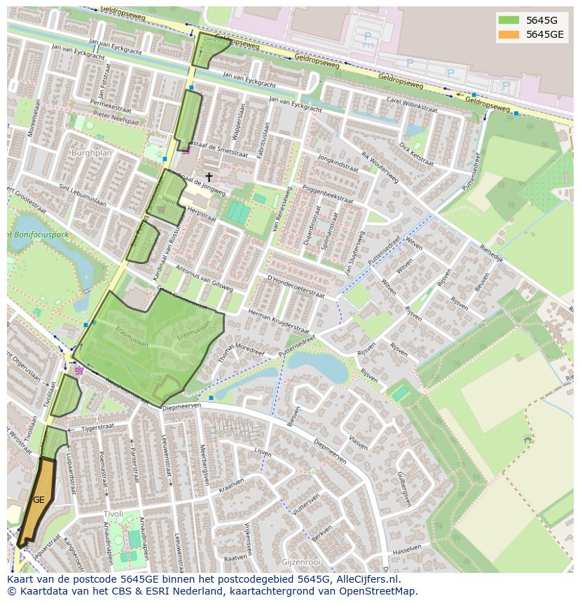 Afbeelding van het postcodegebied 5645 GE op de kaart.