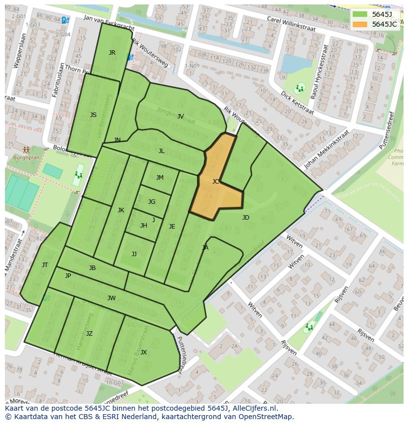 Afbeelding van het postcodegebied 5645 JC op de kaart.