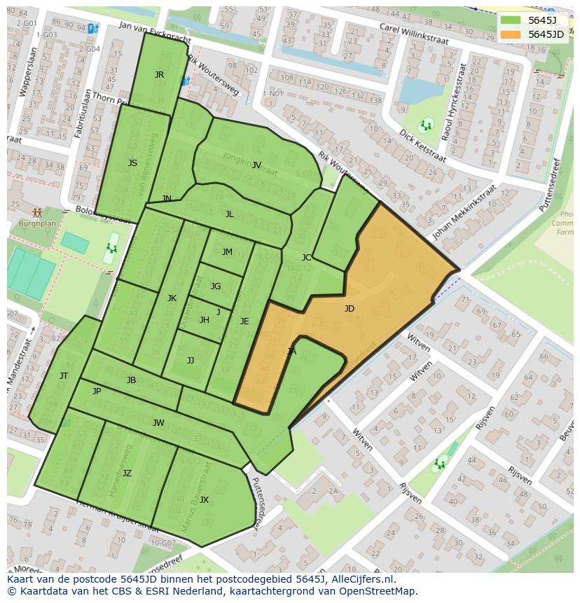 Afbeelding van het postcodegebied 5645 JD op de kaart.