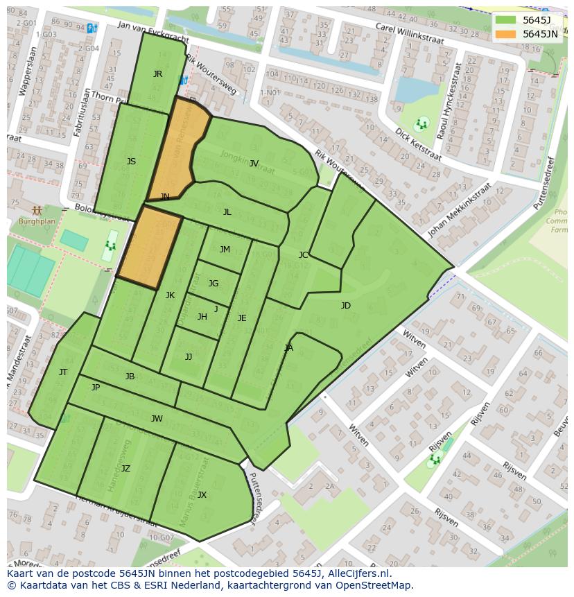Afbeelding van het postcodegebied 5645 JN op de kaart.