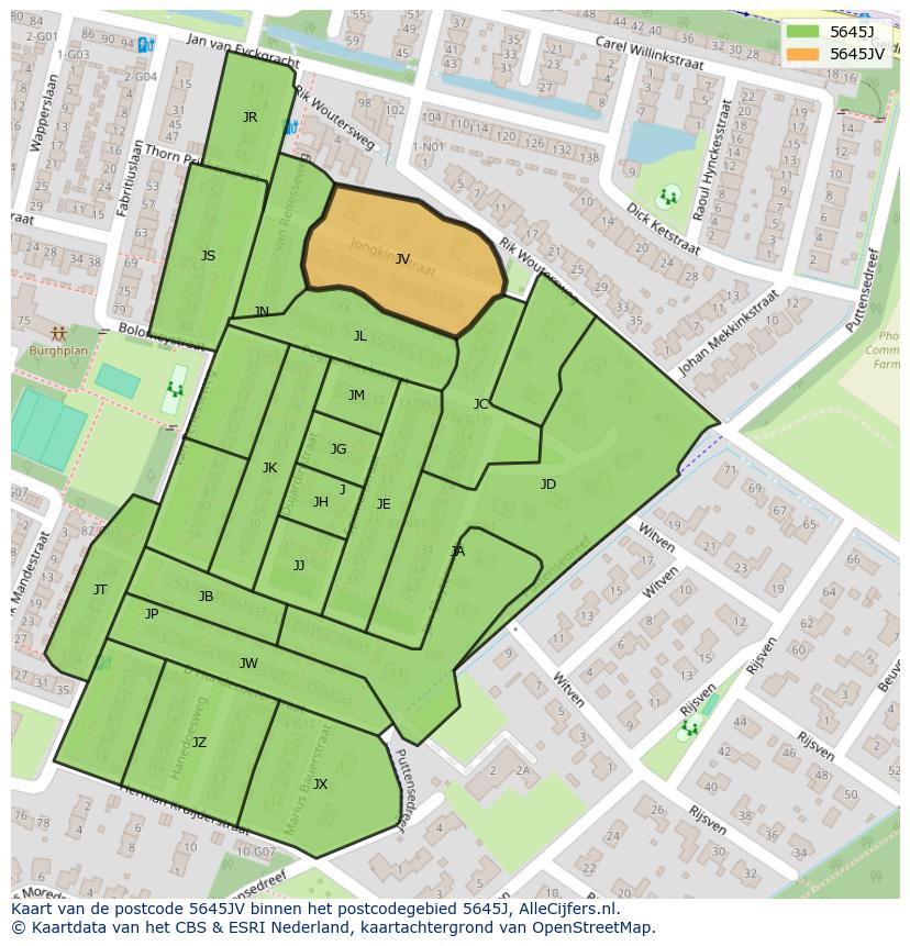 Afbeelding van het postcodegebied 5645 JV op de kaart.