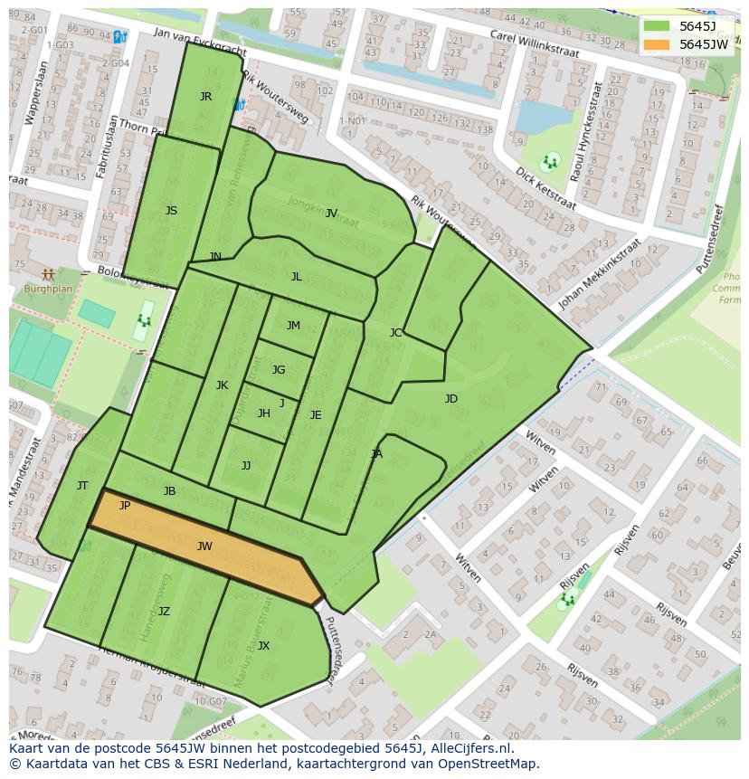 Afbeelding van het postcodegebied 5645 JW op de kaart.