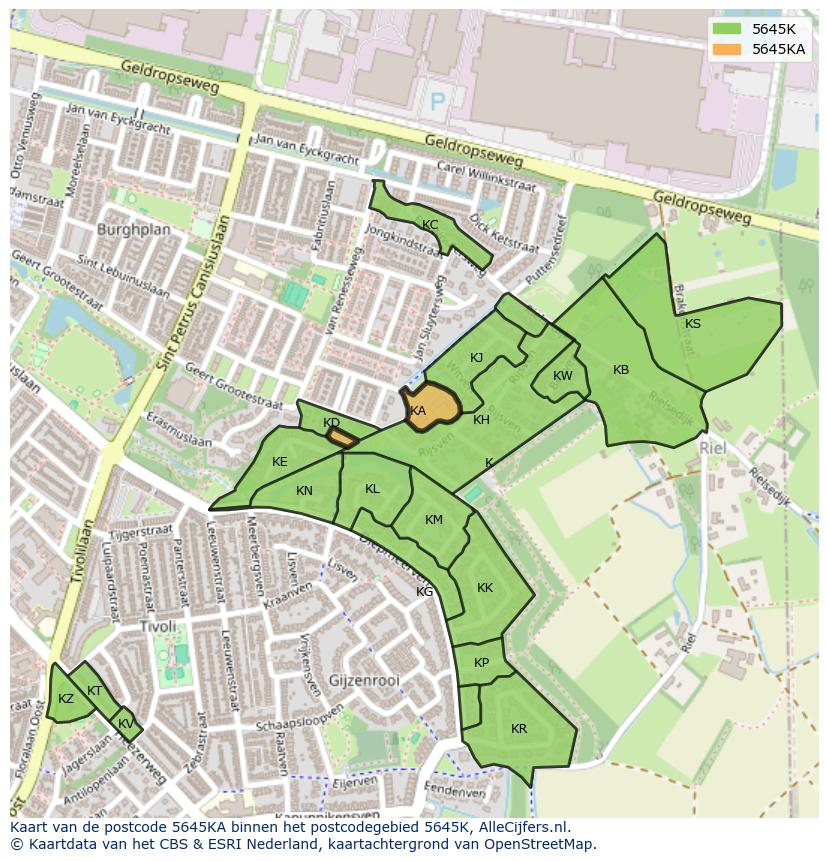 Afbeelding van het postcodegebied 5645 KA op de kaart.